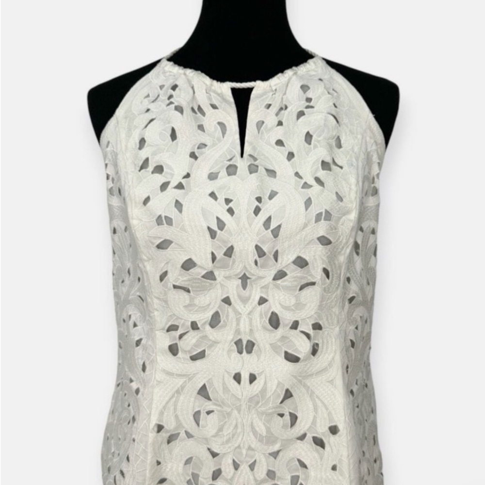White House Black Market Ivory Lace Tassel Tie Halter Top